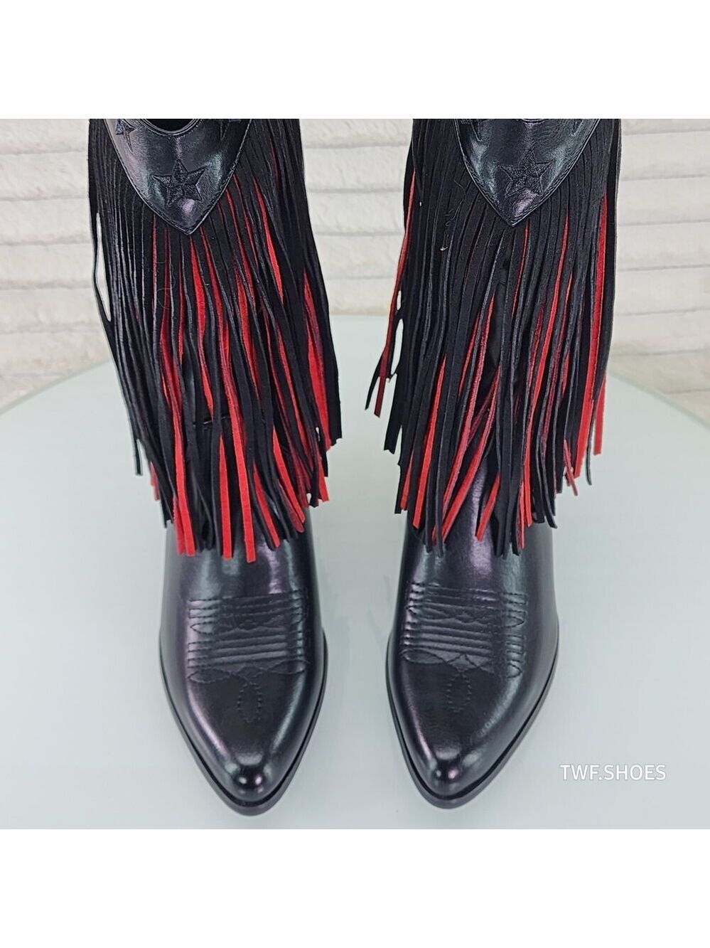 NIB Dusty Roads Mid Calf Black and Red Fringe Country Western Cowgirl Boots - Picture 8 of 12